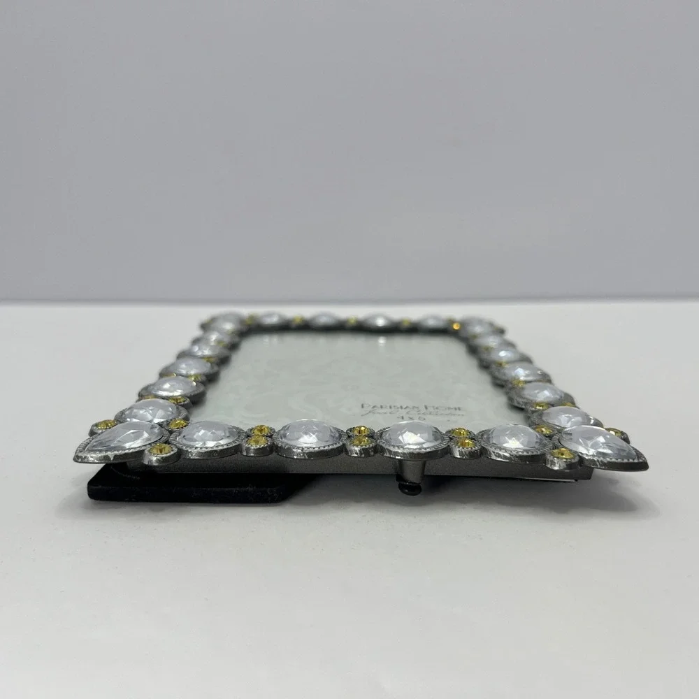 Bejeweled Rhinestone 4x6 Picture Frame Clear and Yellow Glam Hollywood Regency